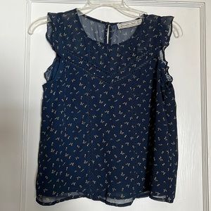 NWT Abercrombie Fitch Butterfly Sheer Top Extra Small XS Navy Blue